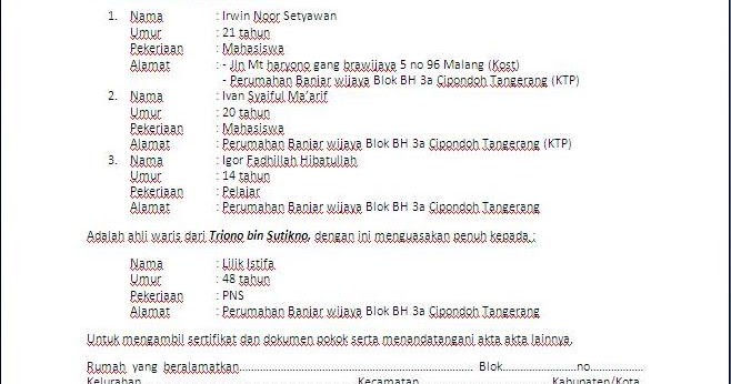 Contoh Surat Ahli Waris Tanah 2018 | Kumpulan Contoh Surat ...