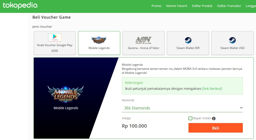 Cara Isi Diamond Mobile Legends Via Tokopedia Irumira