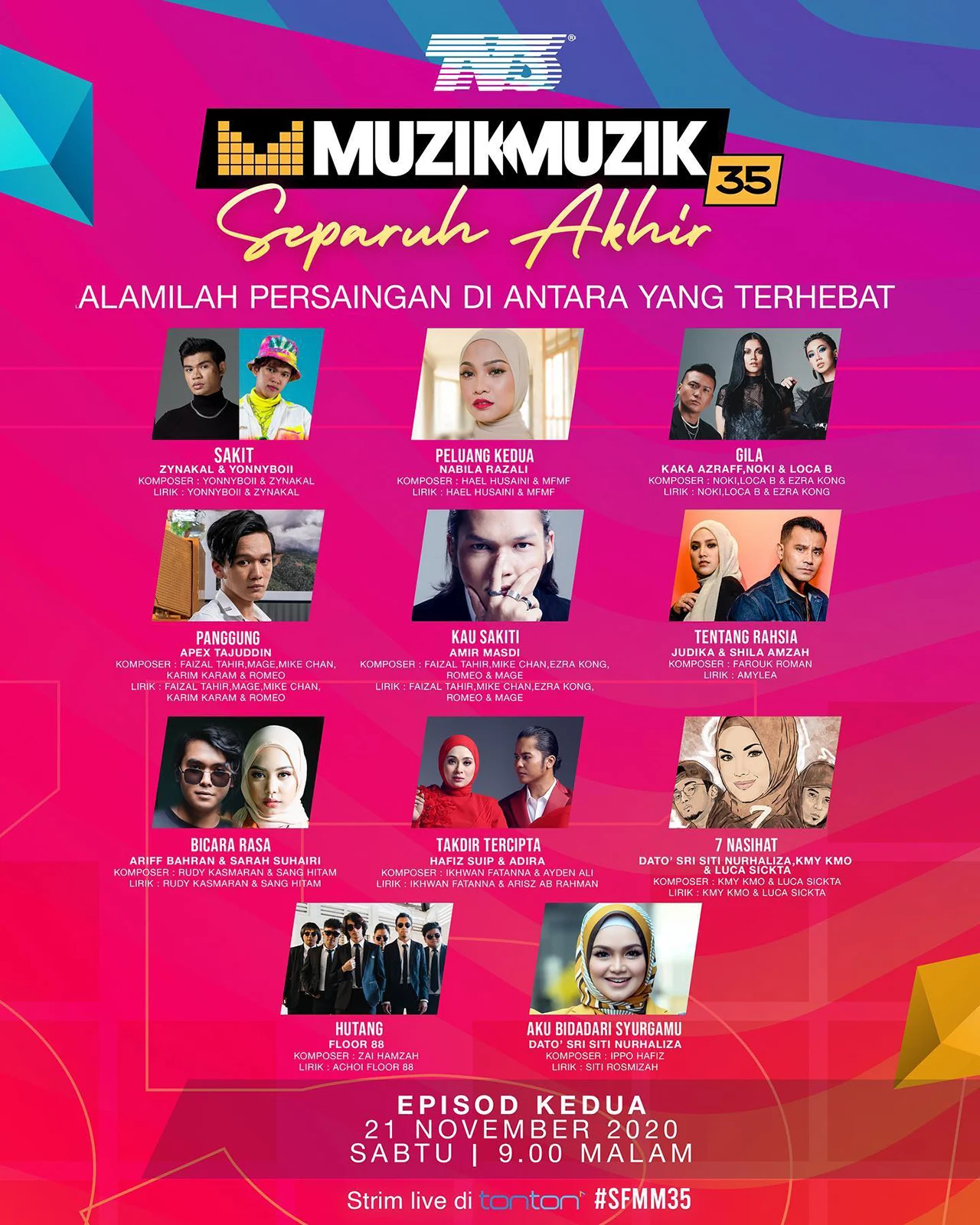 Senarai Lagu Separuh Akhir Muzik Muzik 35 (2020) 21 Nov