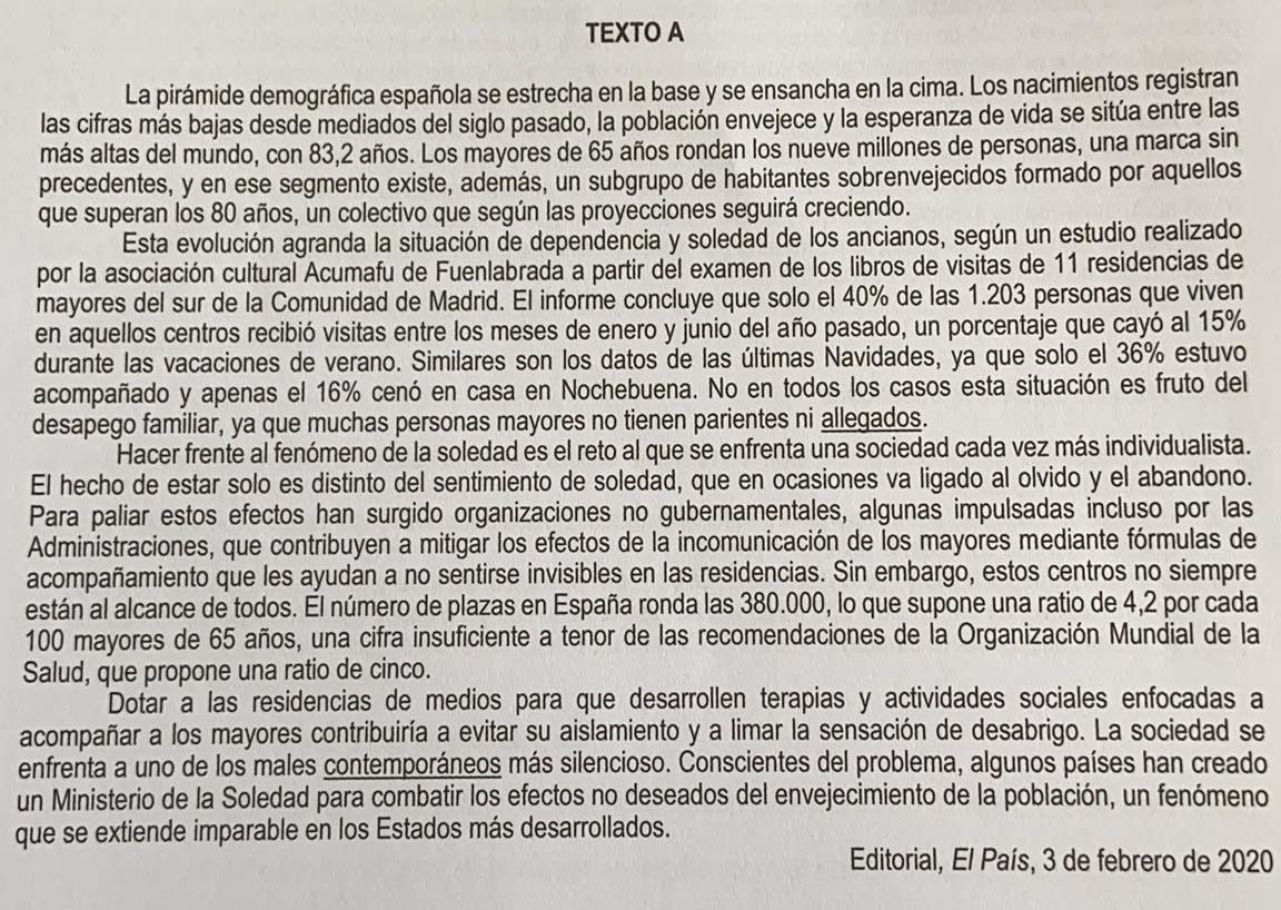 Intacto cangrejo pobre Examen resuelto Lengua Selectividad 2020 EBAU PEVAU