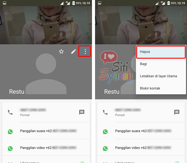 cara menghapus kontak wa android