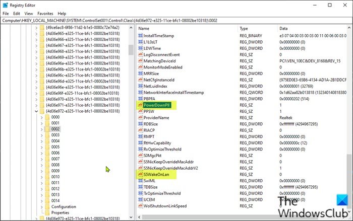 Изменить ключ реестра PowerDownPll-S5WakeOnLAN