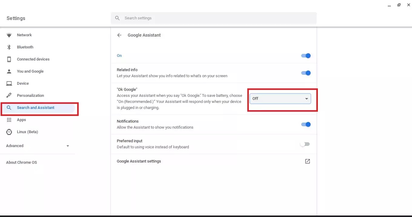 Google Assistant Settings