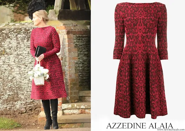 Countess of Wessex wore Azzedine Alaïa red wool blend lace flared knit dress
