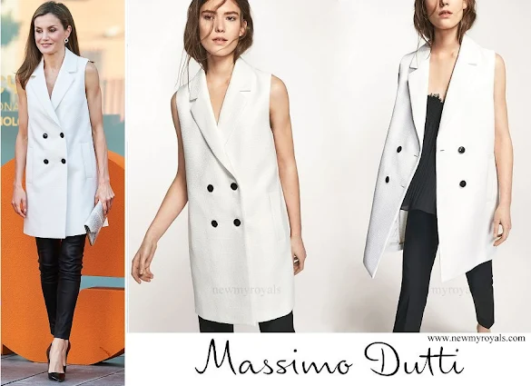 Queen Letiza wore Massimo Dutti white textured weave gilet from 2017 Spring-Summer Collection