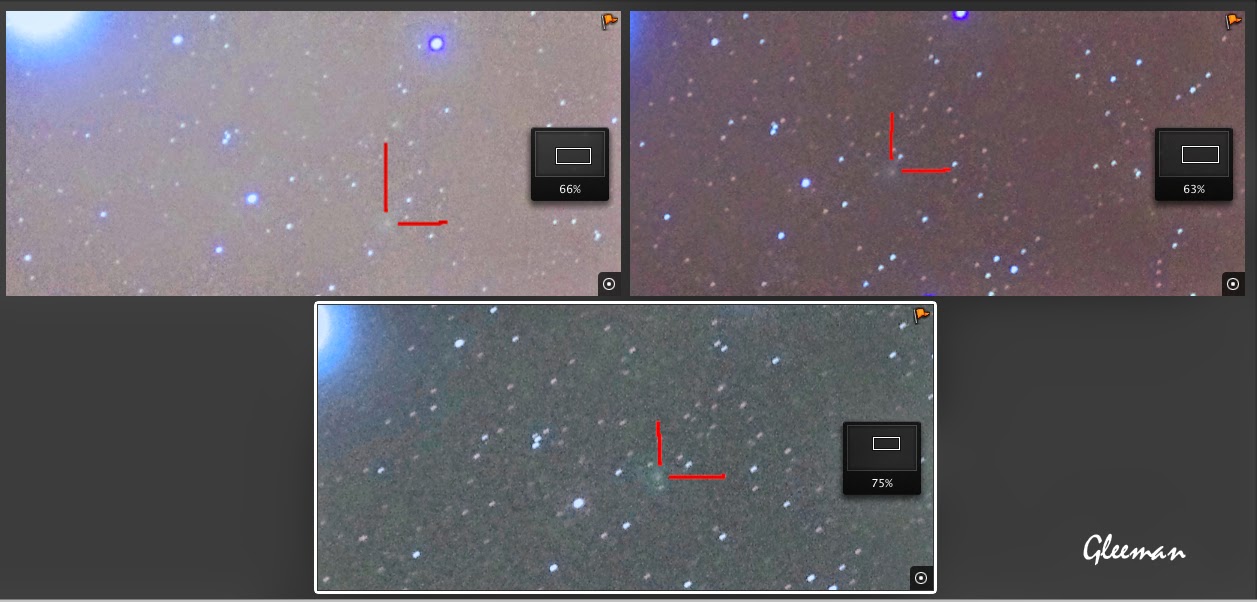 C/2013 UQ4 彗星趴,比對幾張相片可以清楚看到彗星移動的軌跡。