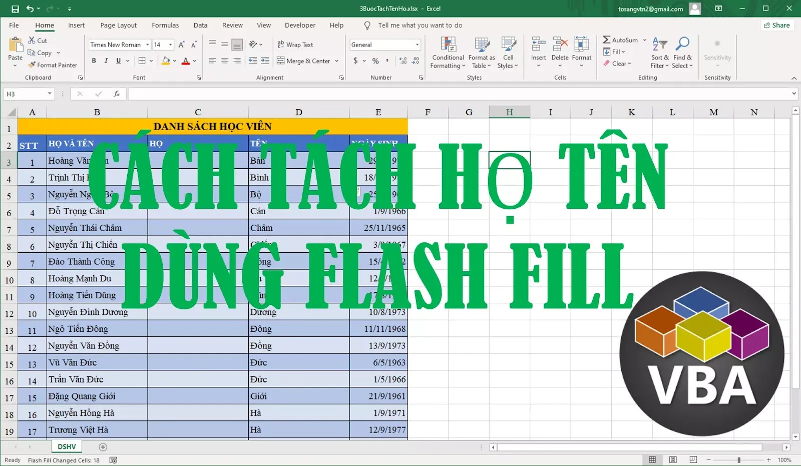Cách dùng Flash Fill để tách Họ Tên trong Excel Programming Tips and