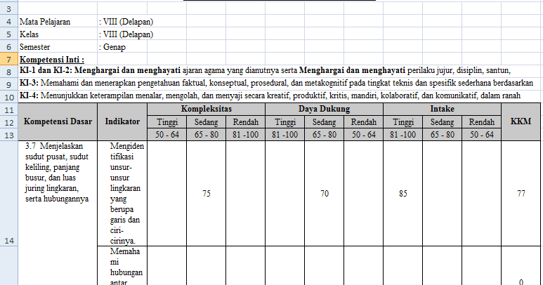 KKM K13 Matematika Kelas 8 SMP/MTs Revisi 2017
