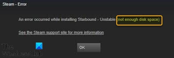 พื้นที่ดิสก์ไม่เพียงพอ - ข้อผิดพลาด Steam