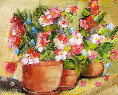 Art du Jour by Martha Lever: Bright Flowers in Pots