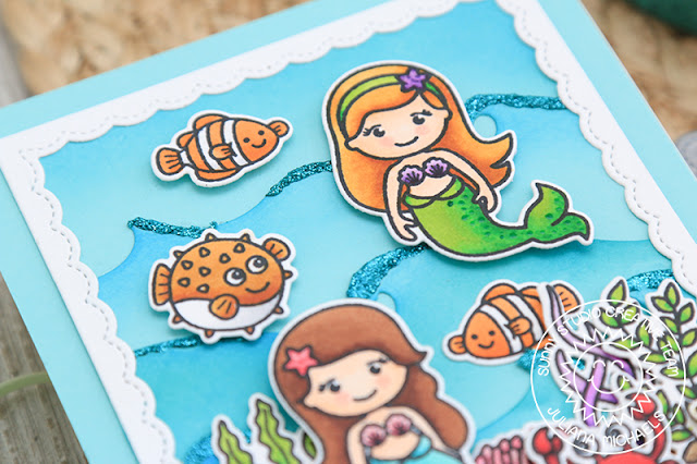 Sunny Studio Stamps: Magical Mermaids, Best Fishes, Catch A Wave Dies & Fancy Frames Summer Themed Card by Juliana Michaels