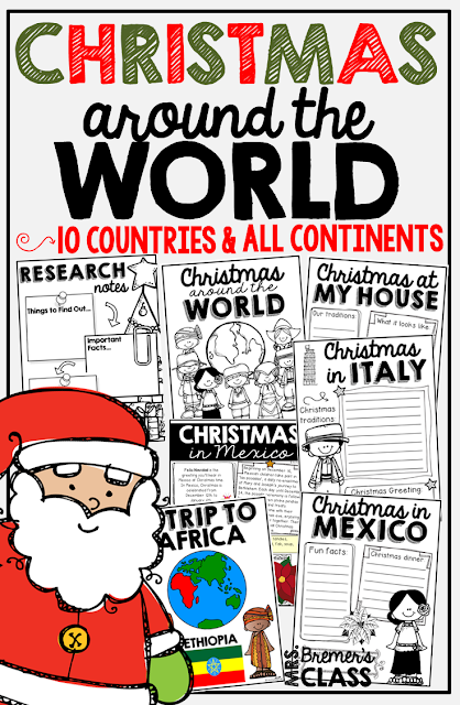 Christmas Around the World covering 10 countries with activities information charts and student passport First Grade Second Grade Third Grade