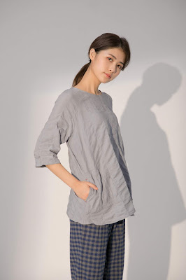 皺皺雲七分袖上衣