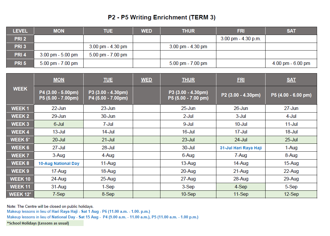 Lesson Schedule Lesson Schedule