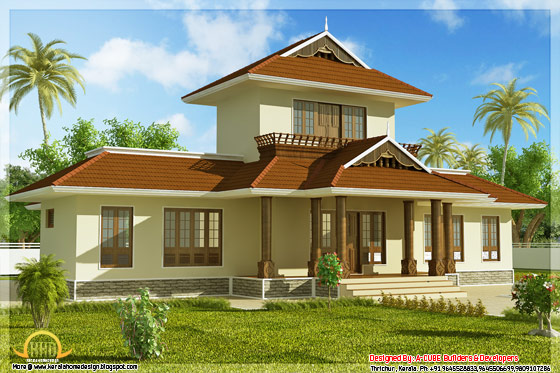 1947 square feet 3 bedroom Kerala style home right side view - May 2012