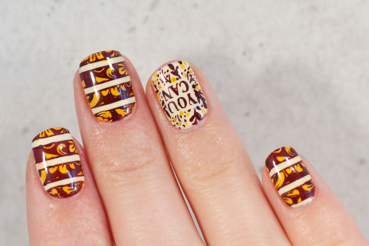 Stamped Autumn Nail Art design with MoYou Flower Power 27