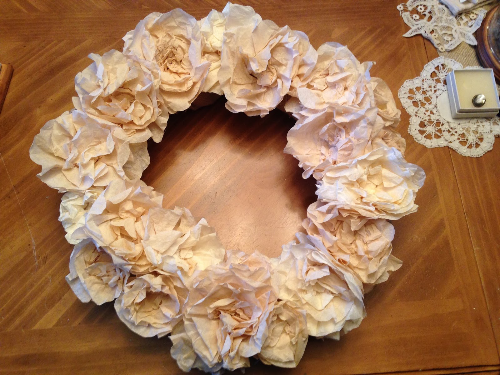 A coffee filter flower wreath