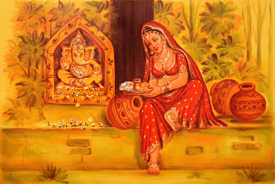 Shri Ganesha Puja - Oil Painting On Canvas