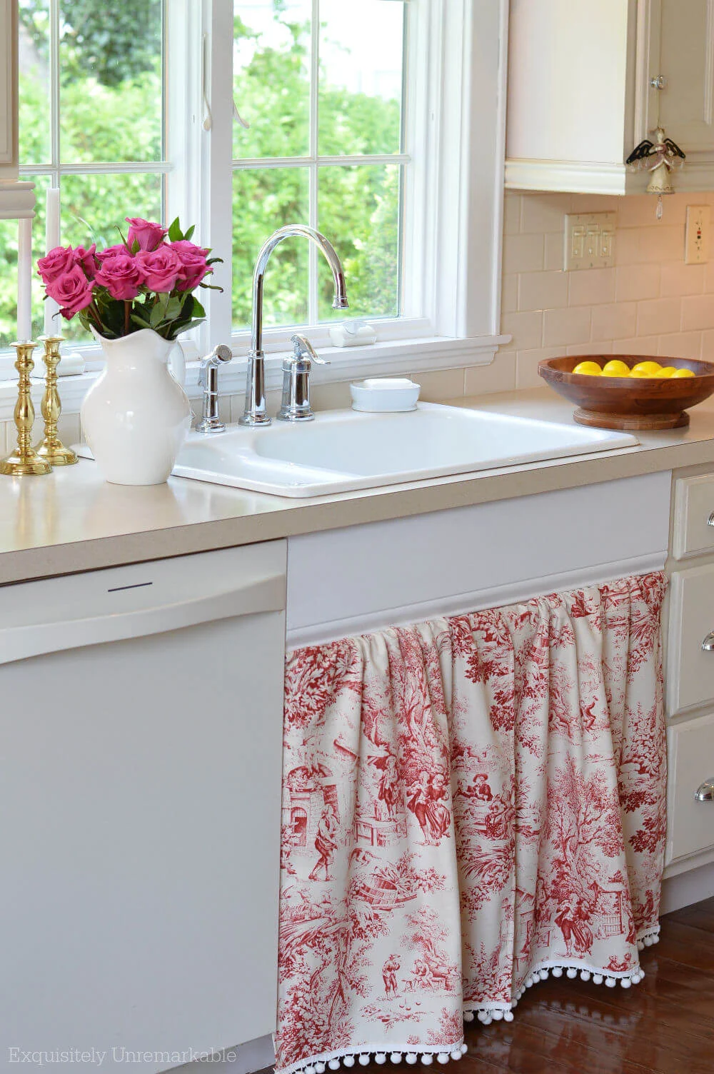 Red Toile Sink Skirt