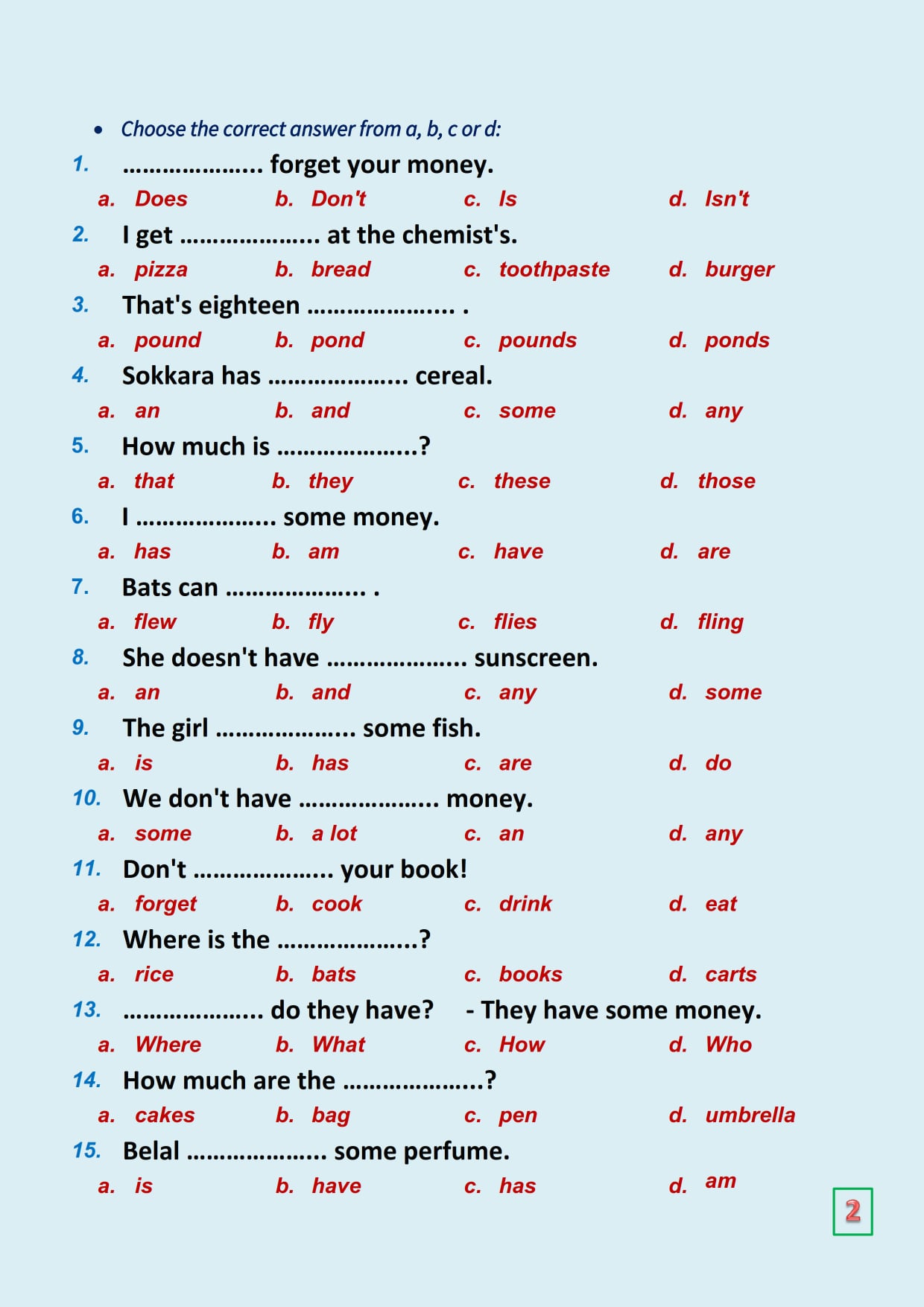 مراجعة شهر مارس لغة انجليزية للصف الرابع.. 90 جملة اختياري  مستر محمود أبو غنيمة 2