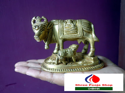 Brass Kamadhenu/Holy Cow and Calf Idol - Shree Pooja Shop 