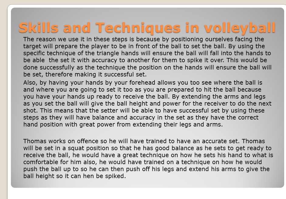 Olivias PTS skills, techniques and tactics in volleyball