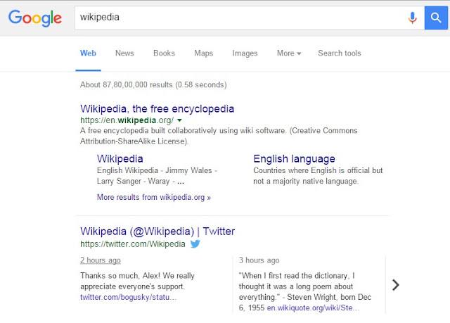 Live Tweets for Wikipedia Website in Google Search