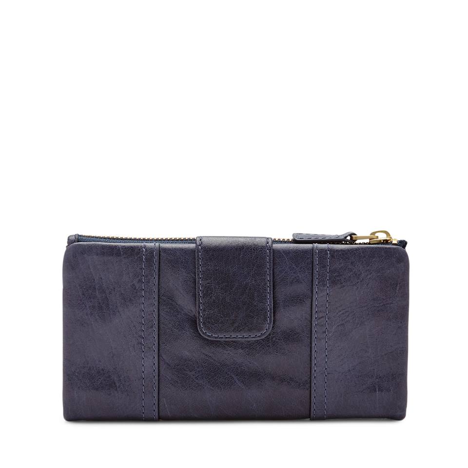 USA Boutique: Fossil Emory Leather Clutch Wallet - Navy