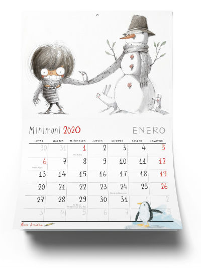 calendario 2020 personaje Minimoni de Rocio Bonilla con pegatinas y póster