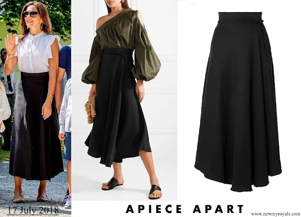 Crown Princess Mary wore APIECE APART Rosehip Tencel and linen-blend wrap skirt