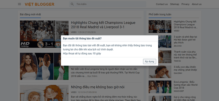 Thêm hộp thoại thông báo bài viết đề xuất vào Blogger