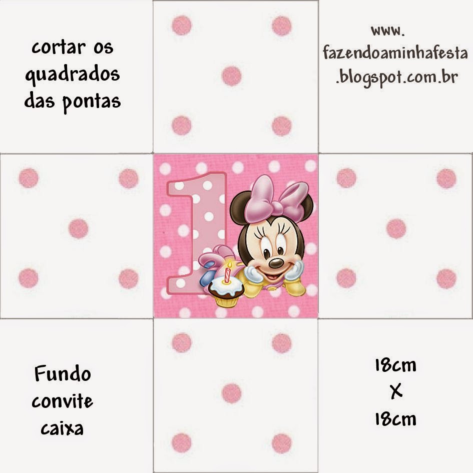 Minnie Primer Año con Lunares: Cajas para Imprimir Gratis. Este modelo es para hacer la invitación - cajita.