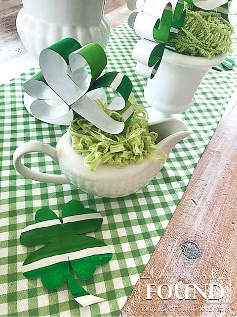 paper crafts, green decor, saint patricks day, march decor, spring decor, DIY, shamrocks, shamrock decor, diy decorating, home decor, paint chips, painting, party decor