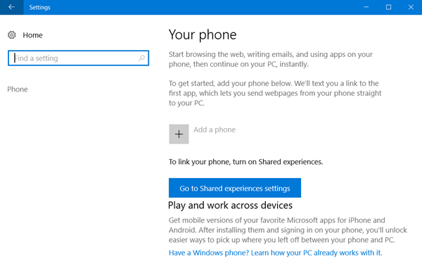 AndroidまたはiPhoneをWindows10にリンクする