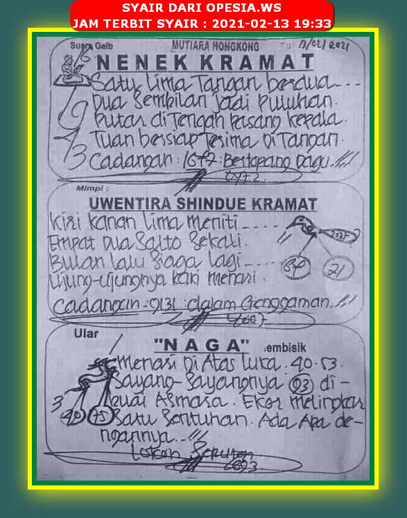 Syair Harian Hk 13 Februari 2021 Kode Syair Sgp Hk Sd Motesia