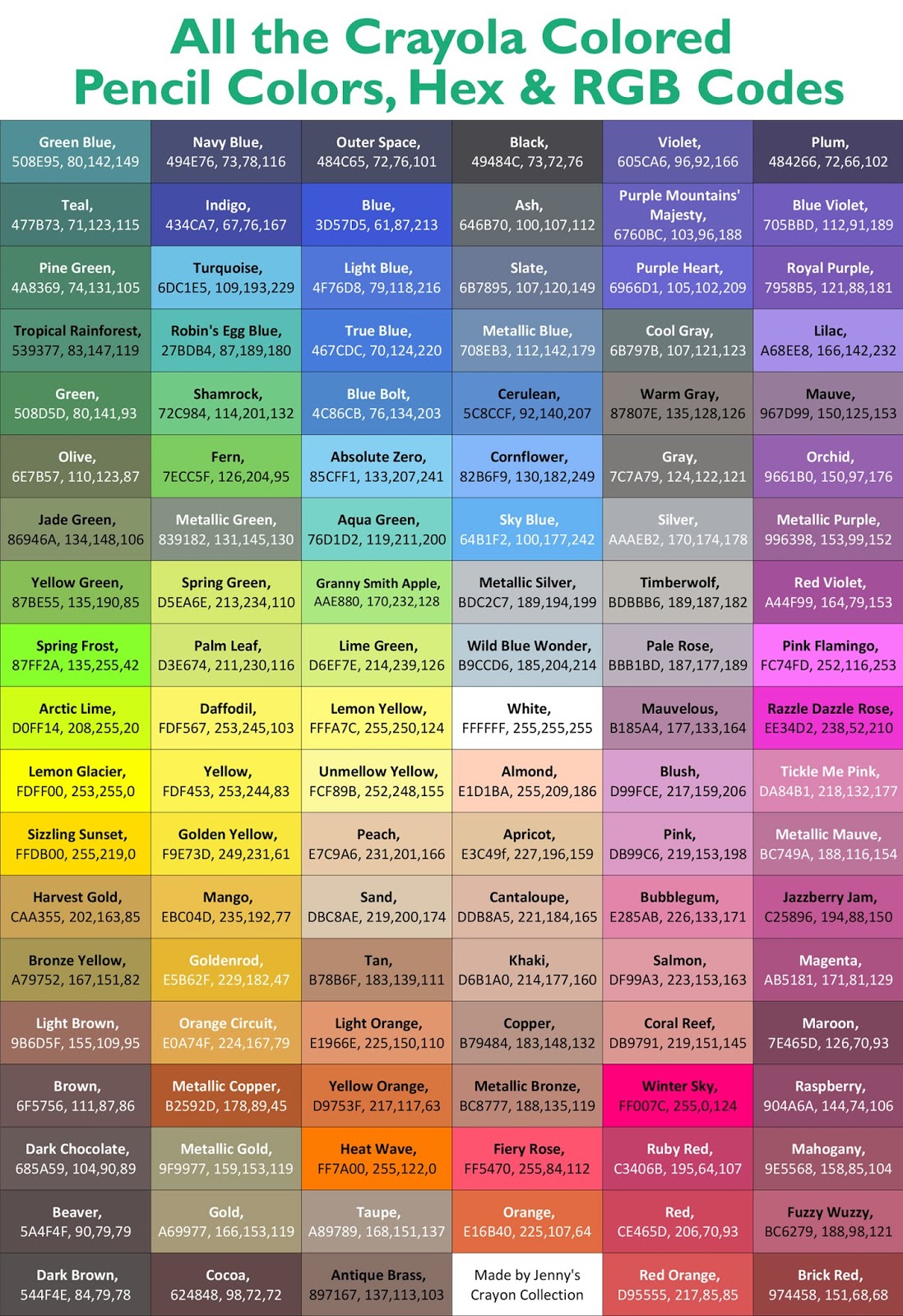 Crayola Colored Pencil Color Chart