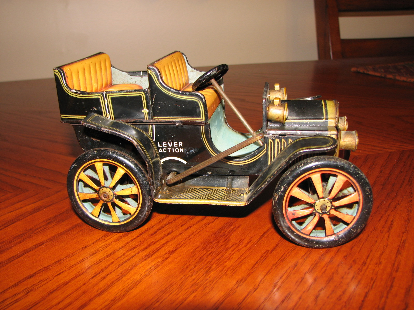 Memories Of The Past VINTAGE WINDUP LEVER ACTION "OLDE TYME CAR" TOY,1960