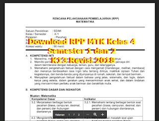 Download RPP MTK Kelas 4 Semester 1 dan 2 K13 Revisi 2018