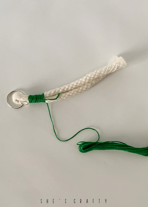 floss wrapped keychain - wrap floss around rope.