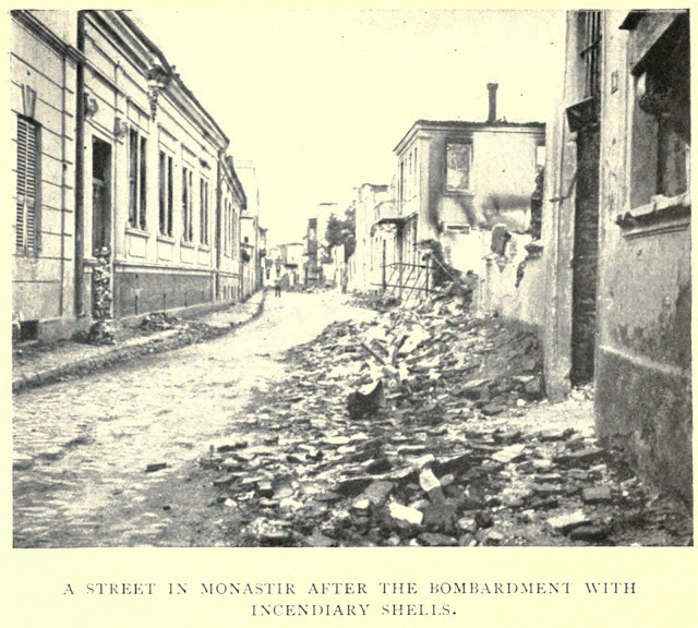 Effect of the Bulgarian bombardment. A ruined street in Monastir
