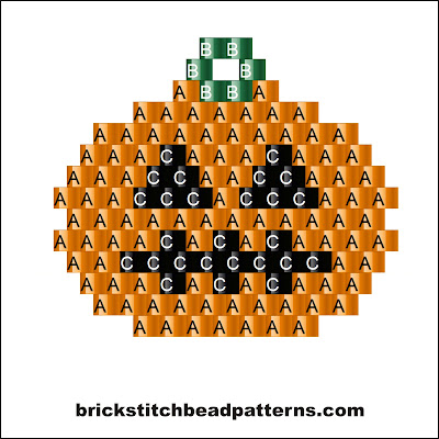 Click for a larger image of the Simple Pumpkin Halloween bead pattern labeled color chart.