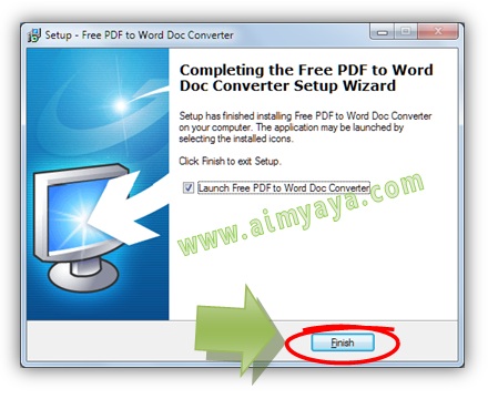 Gambar: Cara melakukan Convert PDF to WORD dengan software Free PDF to Word.  Langkah 4: Mengakhiri instalasi dan menjakankan software Free PDF to Word