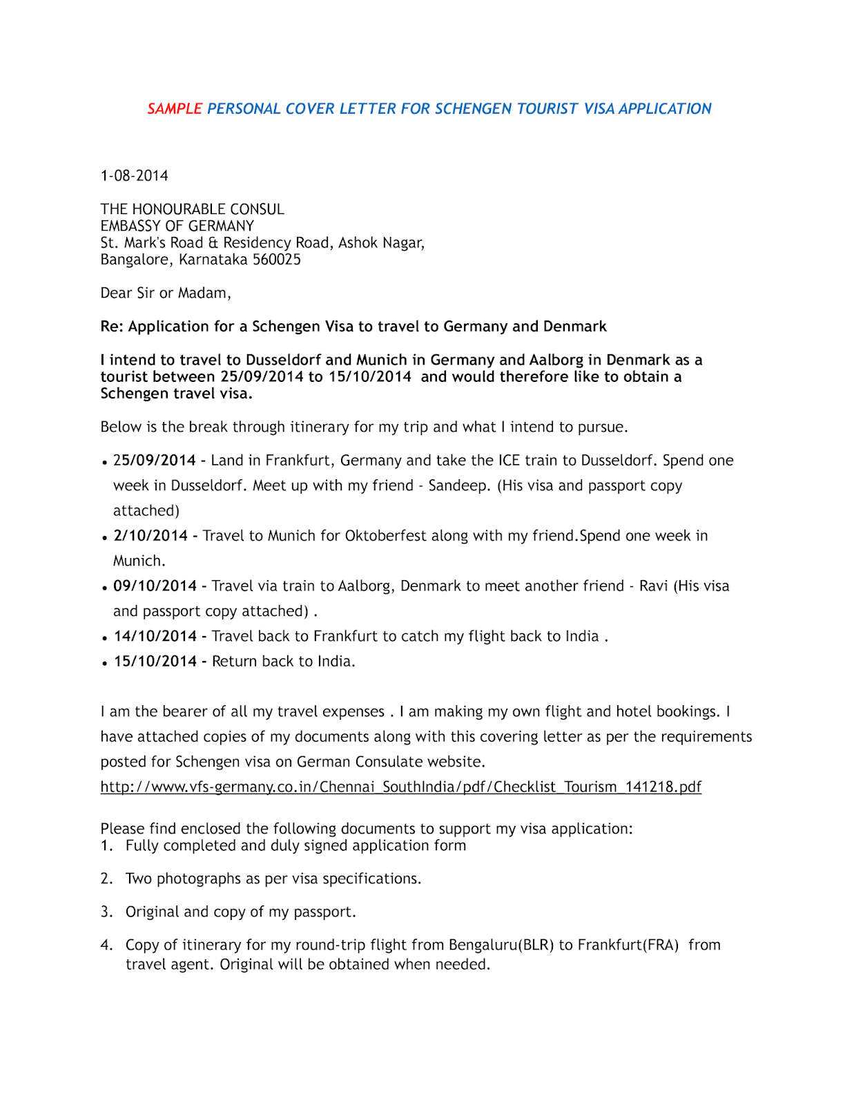 Sample Cover Letter For Visa Application | Sample Letter