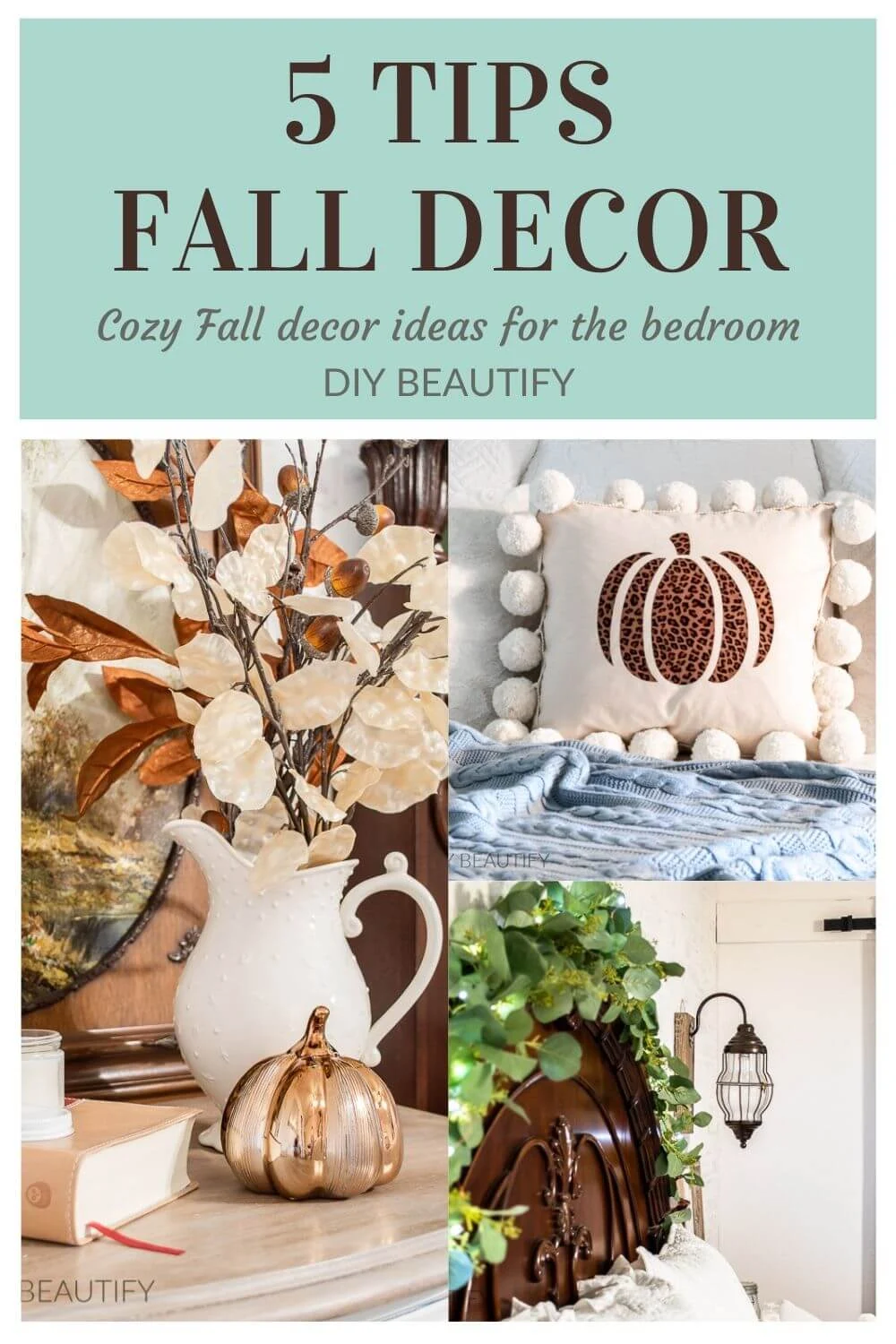 Copper and Blue Cozy Fall Bedroom - DIY Beautify - Creating Beauty at Home
