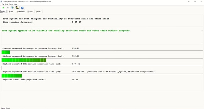 LatencyMon results for Speakers' quality. The results are look fine.