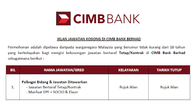 jawatan kosong cimb bank november 2022
