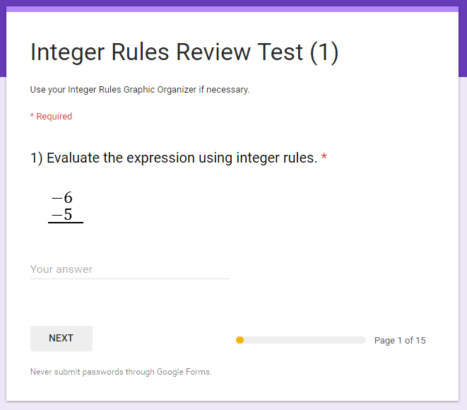 Rockstar Math Teacher ★ My Google Forms Integer Rules Review Quizzes
