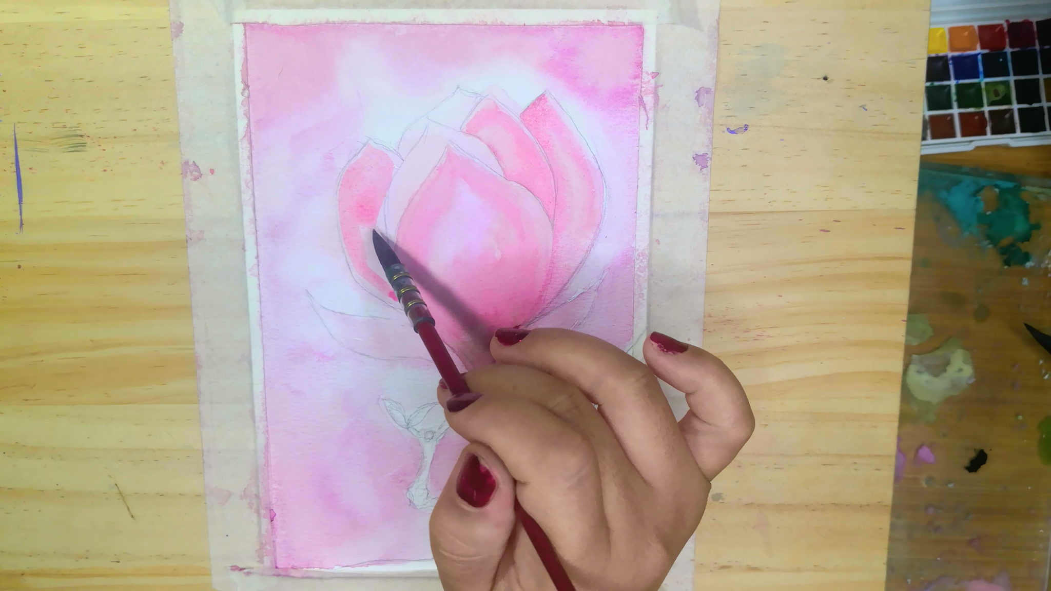 Watercolor magnolia flower tutorial, How to draw step by step easy, come to see my web class