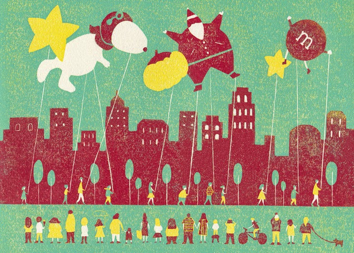 Macy's Thanksgiving Day parade illustration by Jing Wei