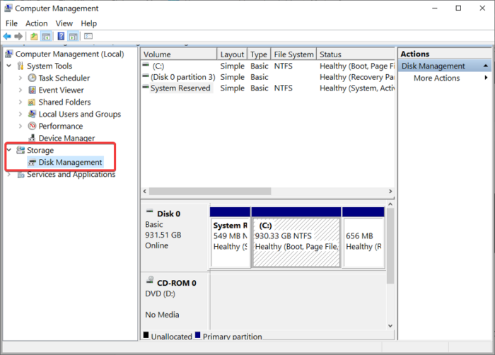 outil de gestion de disque pour partitionner le disque dur